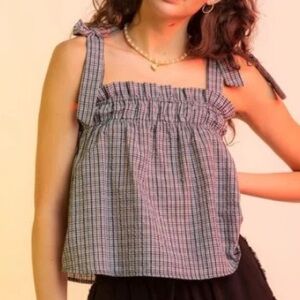 Very J Plaid Babydoll Top Size Large